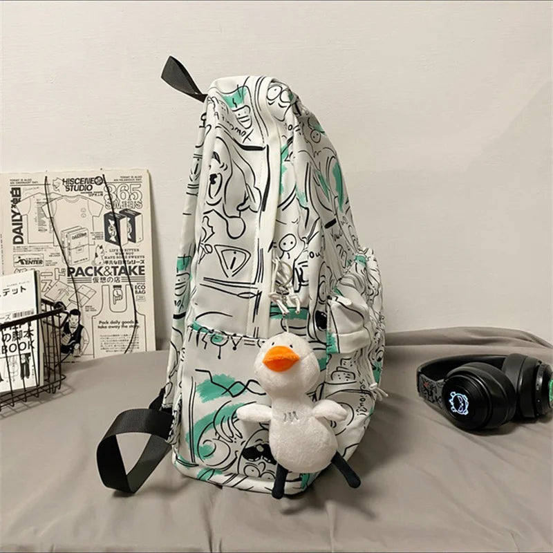 Graffiti Backpack Teen Couple Laptop Backbag Girl Student
