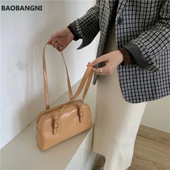 Green PU Leather Women Shoulder Bags Solid Ladies Tote Handbags