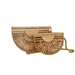 Half Moon Bamboo Shoulder Crossbody Bag Women Rattan Beach Straw Phone Purse