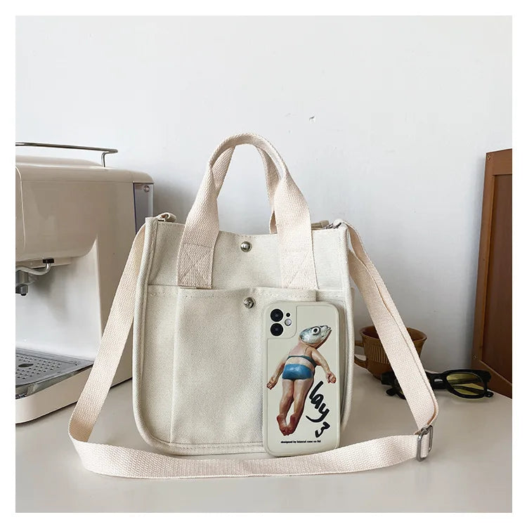 Canvas Casual Tote Student Shoulder Bag Solid Messenger Bags