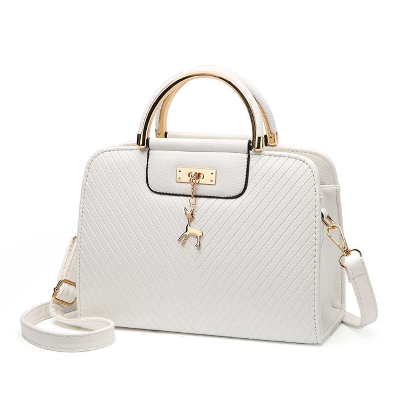 Women PU Leather Bag Shoulder Crossbody with Deer Pendant