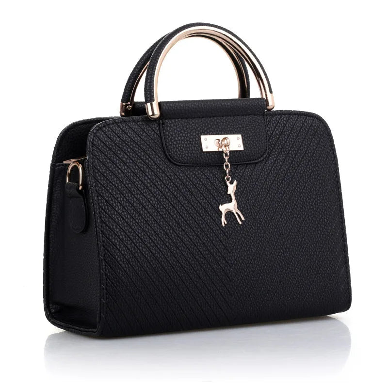Women PU Leather Bag Shoulder Crossbody with Deer Pendant