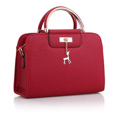 Women PU Leather Bag Shoulder Crossbody with Deer Pendant
