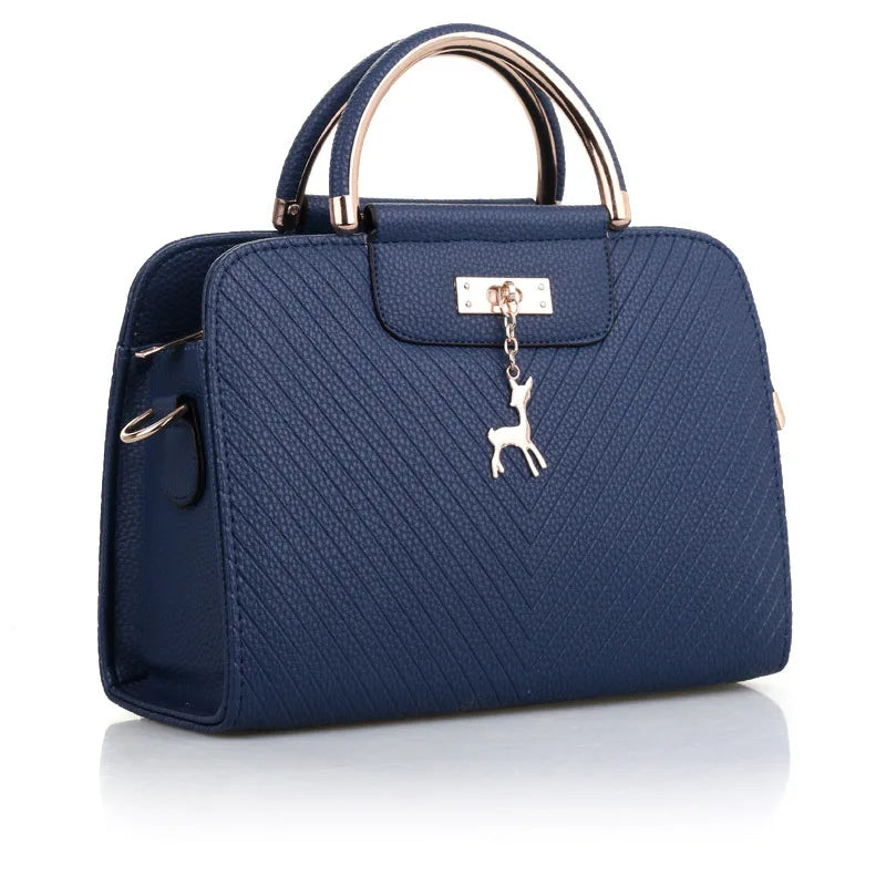 Women PU Leather Bag Shoulder Crossbody with Deer Pendant