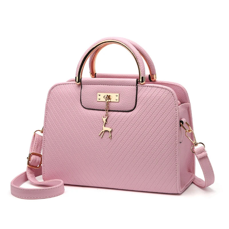 Women PU Leather Bag Shoulder Crossbody with Deer Pendant