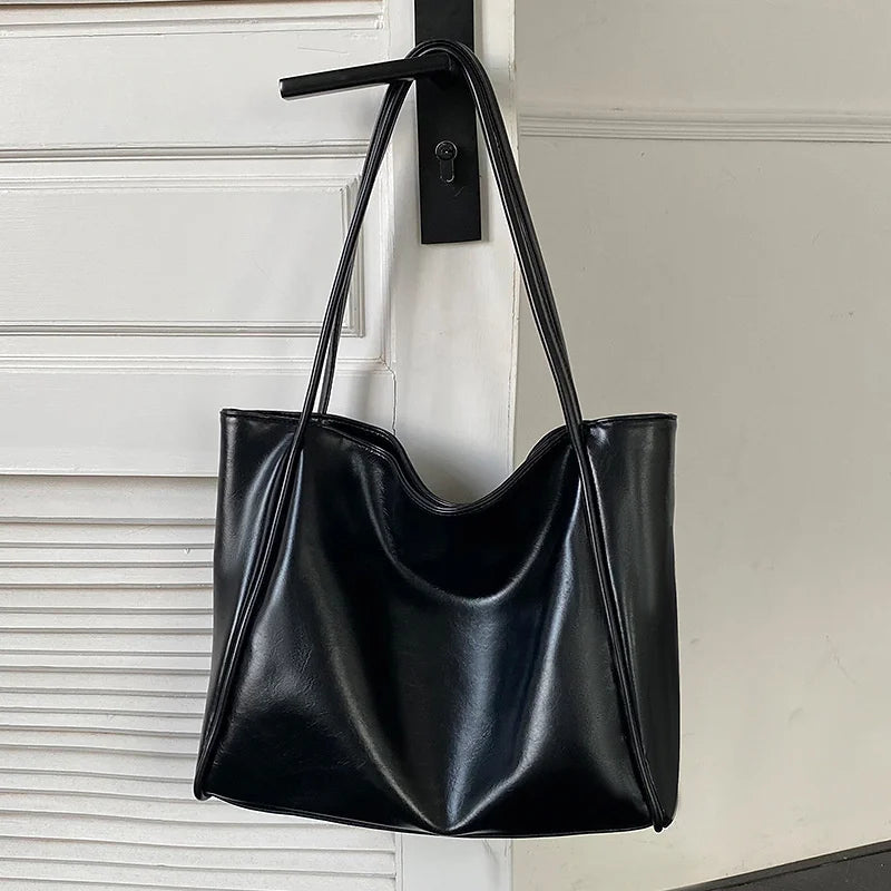 Oilskin Tote Bag Soft PU Leather Women Shoulder Bag