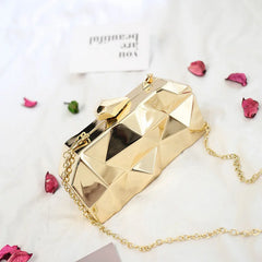 Metal Clutches Hexagon Mini Party Purse Silver Bags