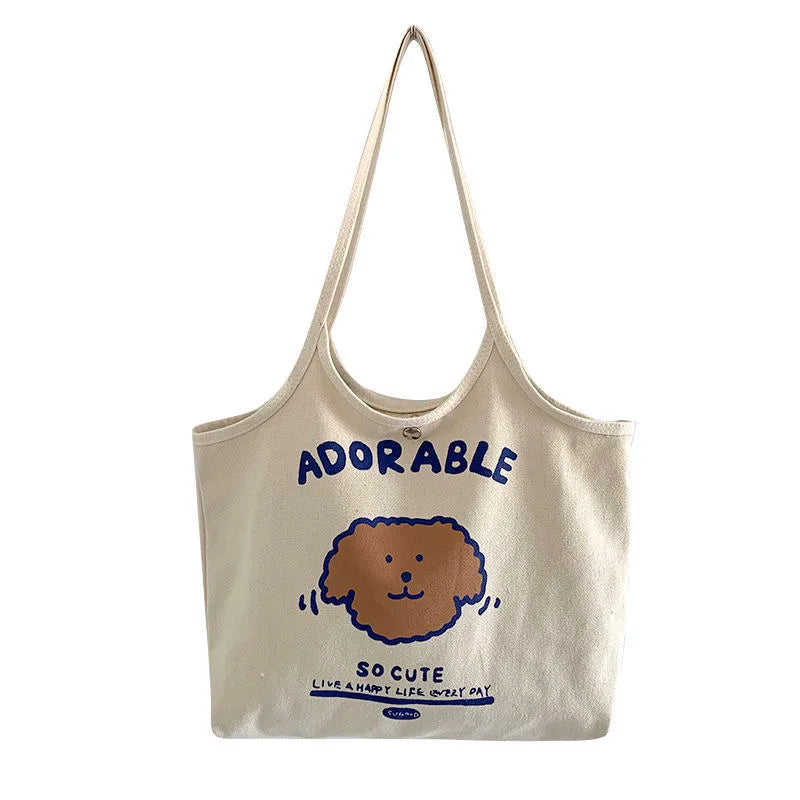 Harajuku Women Shoulder Bag Retro Casual Large Capacity Canvas Shopping Handbag