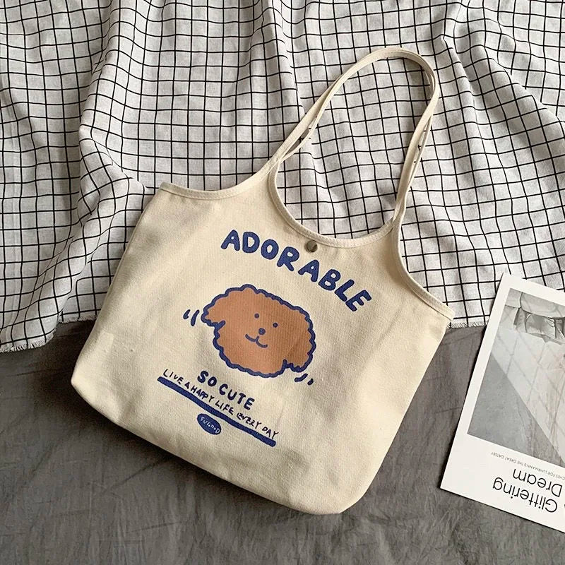Harajuku Women Shoulder Bag Retro Casual Large Capacity Canvas Shopping Handbag