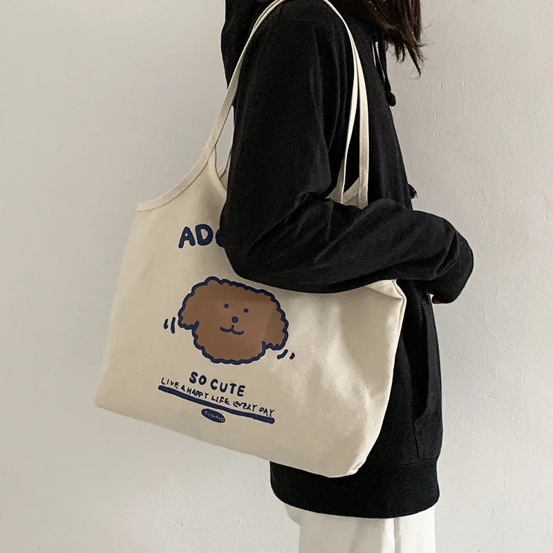 Harajuku Women Shoulder Bag Retro Casual Large Capacity Canvas Shopping Handbag