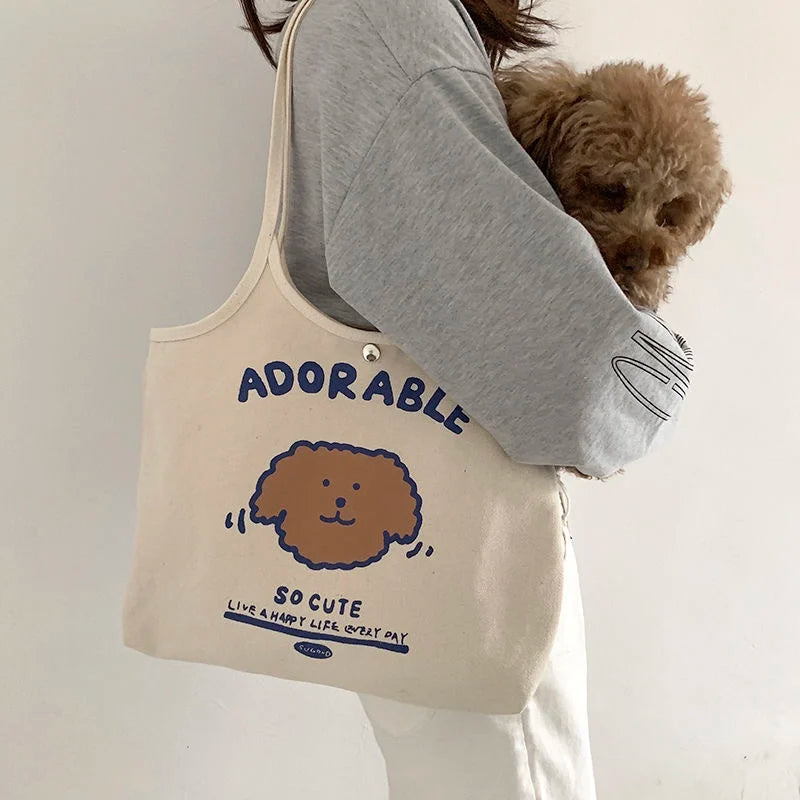 Harajuku Women Shoulder Bag Retro Casual Large Capacity Canvas Shopping Handbag