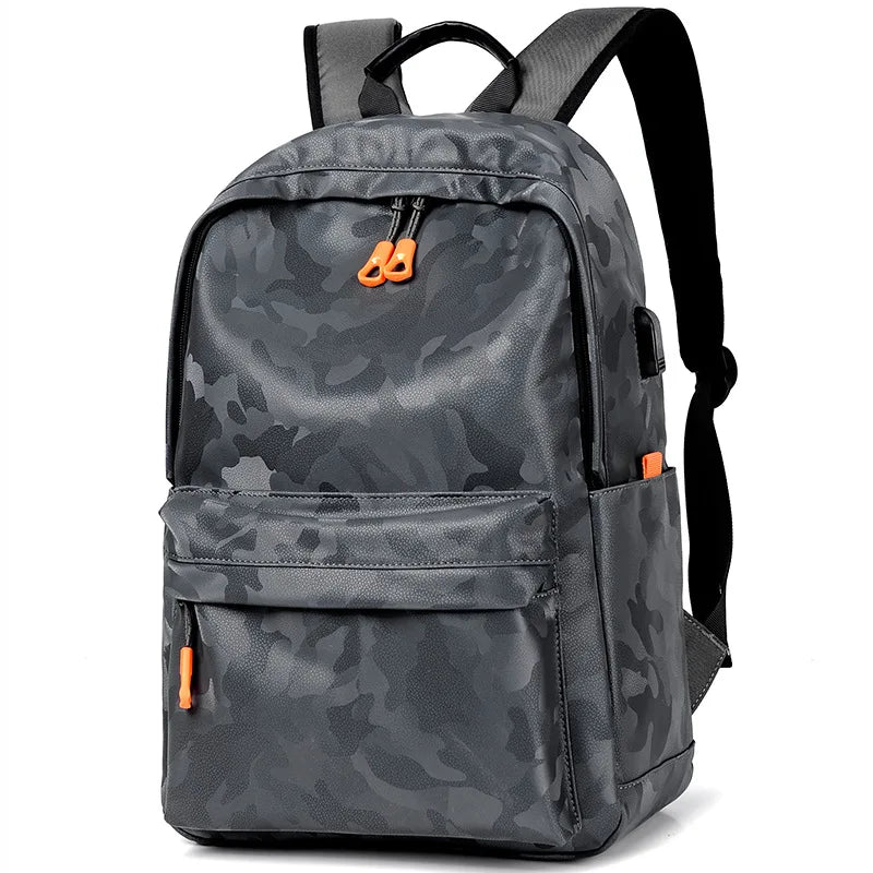 Waterproof Camo Oxford Travel Backpack USB Charging Laptop School Bag