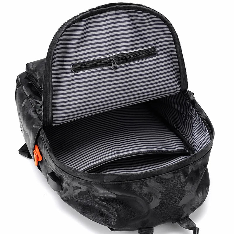 Waterproof Camo Oxford Travel Backpack USB Charging Laptop School Bag