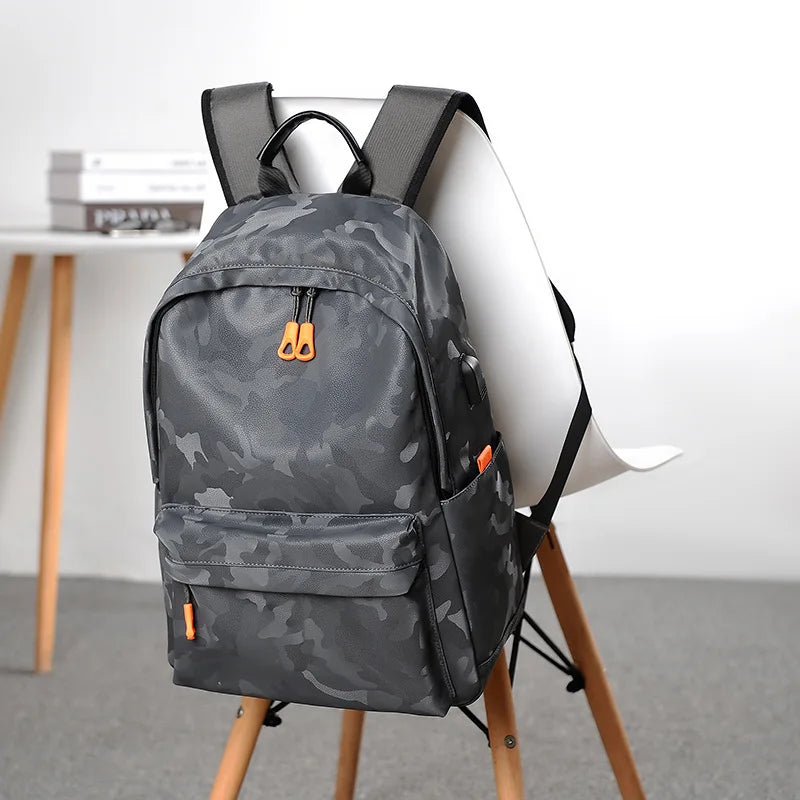 Waterproof Camo Oxford Travel Backpack USB Charging Laptop School Bag