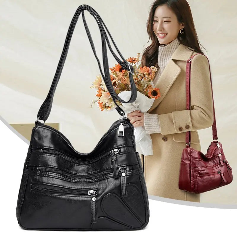 Women's Soft Leather Shoulder Bags Multi-Layer Classic Crossbody Bag