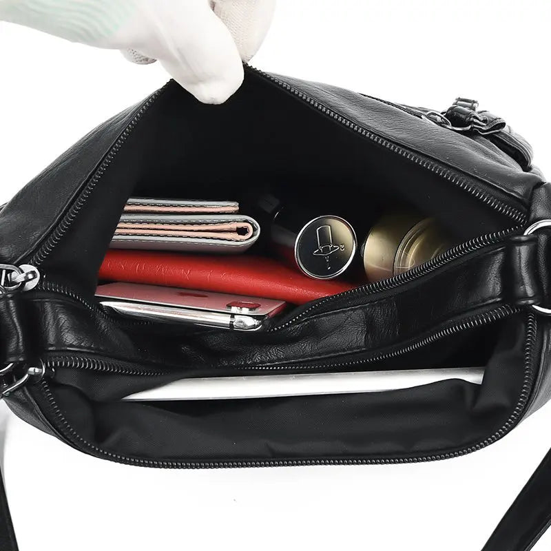 Women's Soft Leather Shoulder Bags Multi-Layer Classic Crossbody Bag