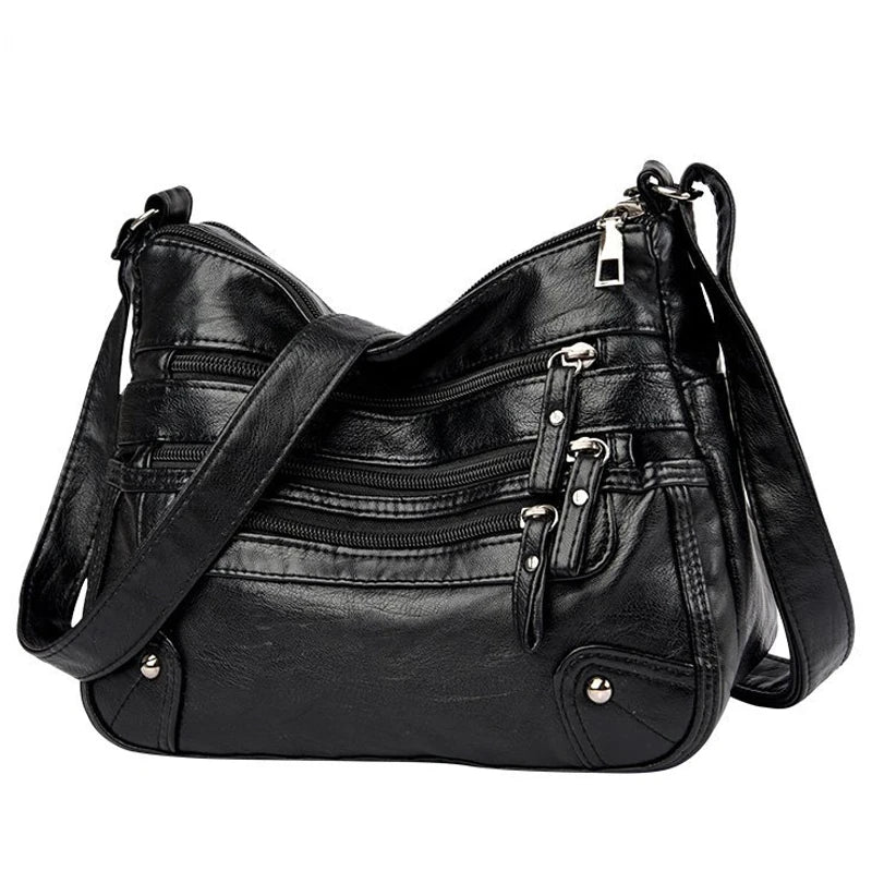 Women's Soft Leather Shoulder Bags Multi-Layer Classic Crossbody Bag