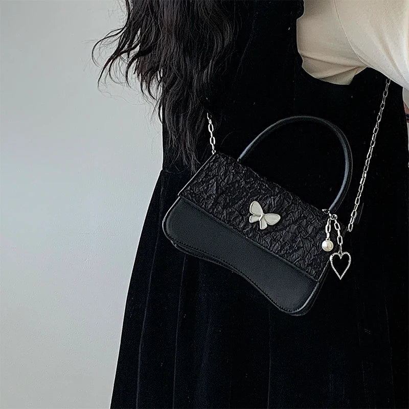 High Sense Pu Shoulder Bag for Women Chain Butterfly Small Square Bag
