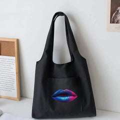 Canvas Shoulder Bag Mouth Pattern Large Tote Bag