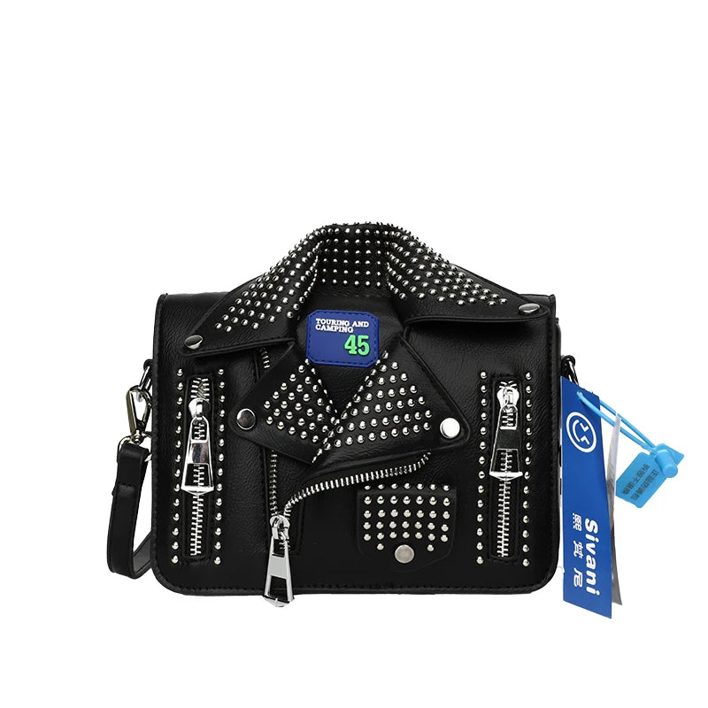 Studded Crossbody Bag Hip Hop Square Satchel