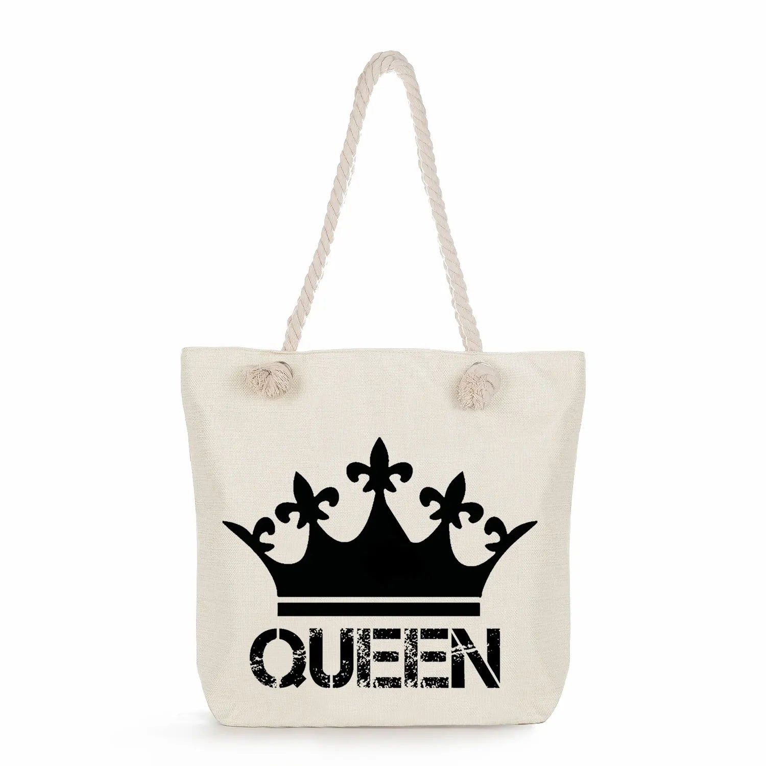 King And Queen Letter Print Handbags Crown Women Shoulder Tote Bags
