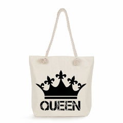 King And Queen Letter Print Handbags Crown Women Shoulder Tote Bags