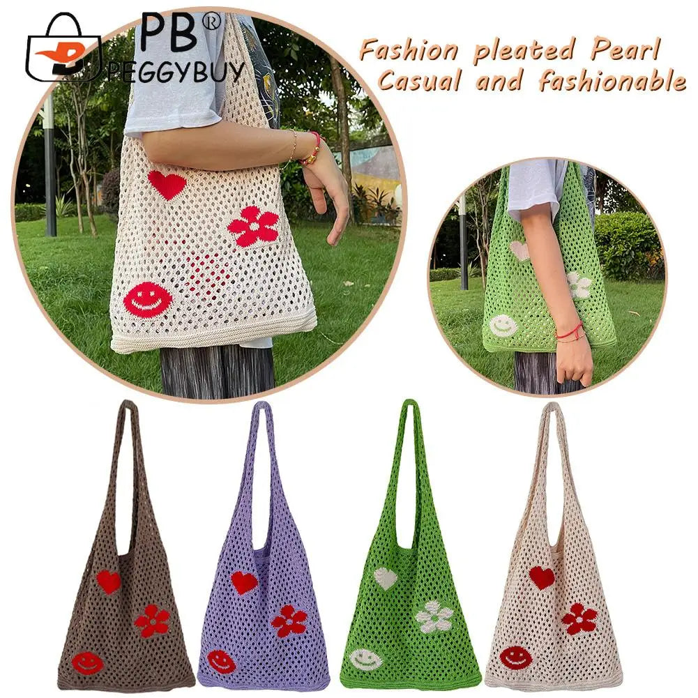 Large Capacity Shoulder Underarm Bag Portable Mesh Woven Handbags