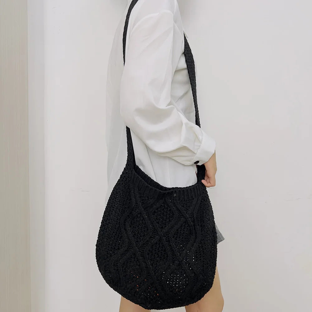 Women's Knitted Shoulder Bag Large Capacity Crossbody Casual Shopping Handbag