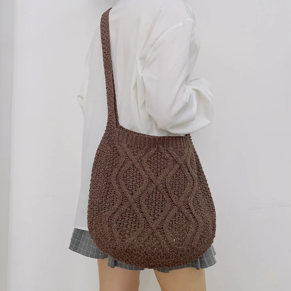 Women's Knitted Shoulder Bag Large Capacity Crossbody Casual Shopping Handbag