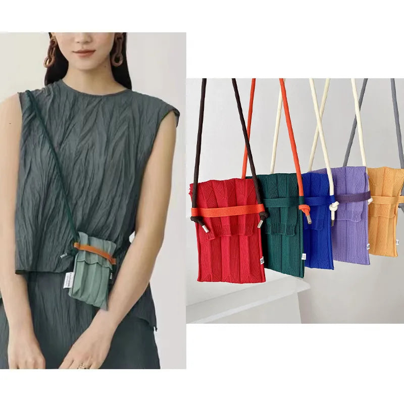 Pleated Mini Crossbody Bag Women Knitting Shoulder Messenger Phone Purse