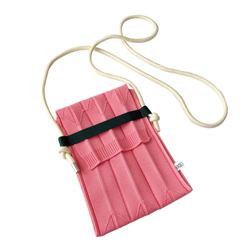 Pleated Mini Crossbody Bag Women Knitting Shoulder Messenger Phone Purse