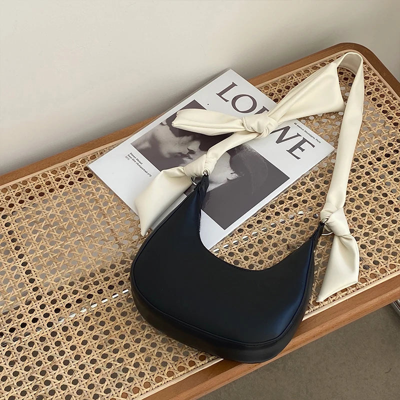 Panelled Half Moon Shoulder Bag with Knot Strap