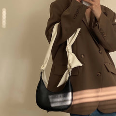 Panelled Half Moon Shoulder Bag with Knot Strap