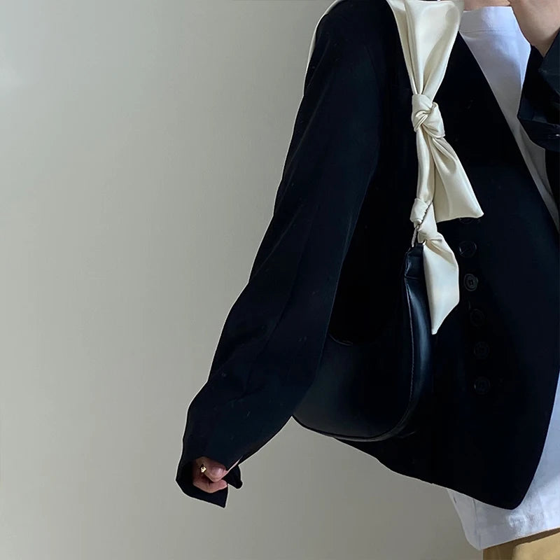 Panelled Half Moon Shoulder Bag with Knot Strap