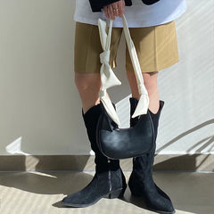 Panelled Half Moon Shoulder Bag with Knot Strap