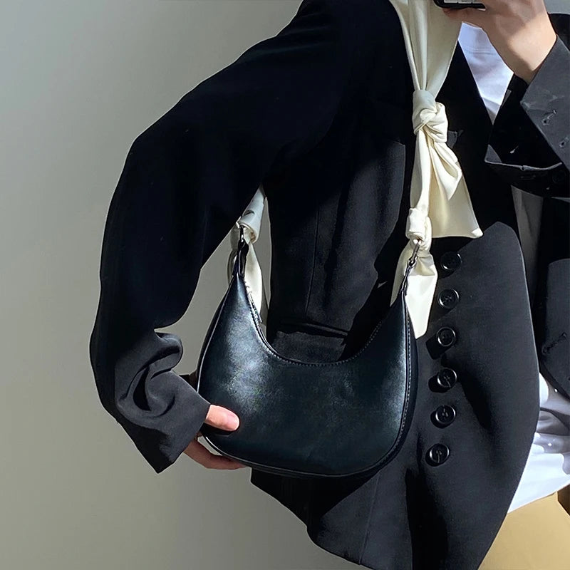 Panelled Half Moon Shoulder Bag with Knot Strap