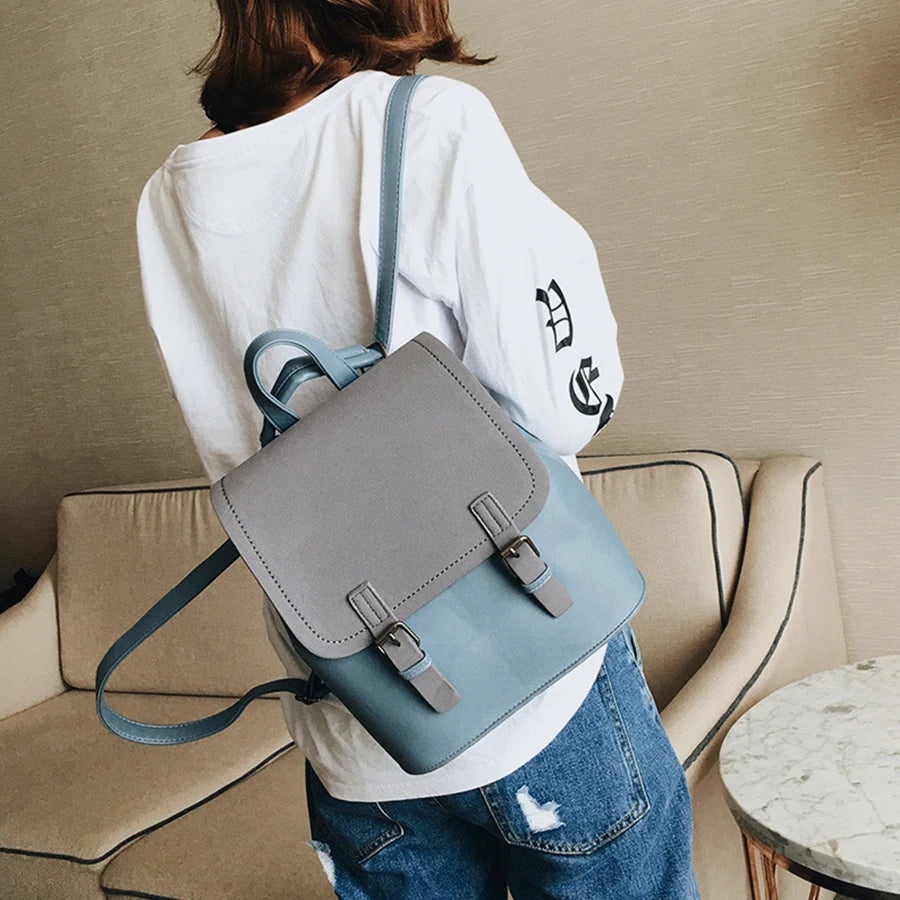 Leather Small Backpack Women Candy Colors Teenage Girl Student Backpack