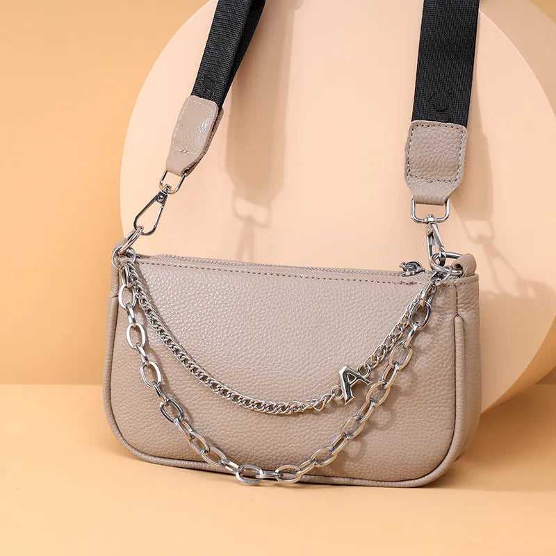 Vintage Leather Sling Chain Handbag for Women
