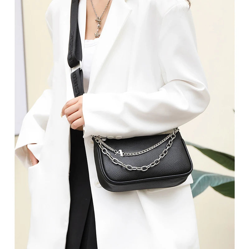 Vintage Leather Sling Chain Handbag for Women
