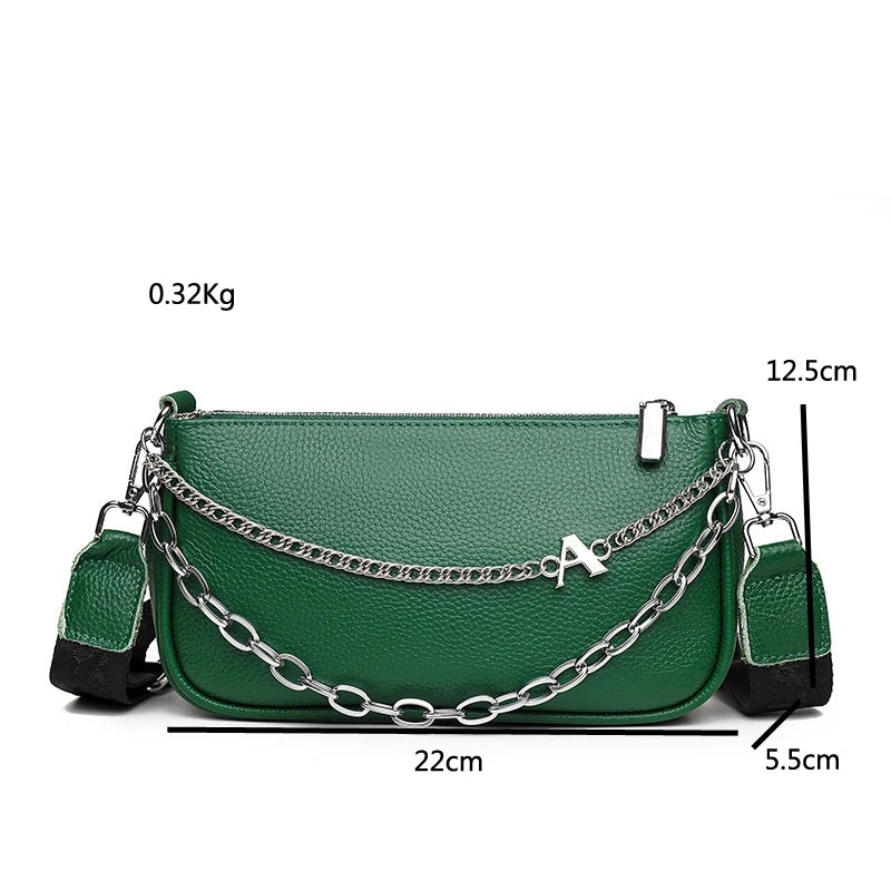 Vintage Leather Sling Chain Handbag for Women