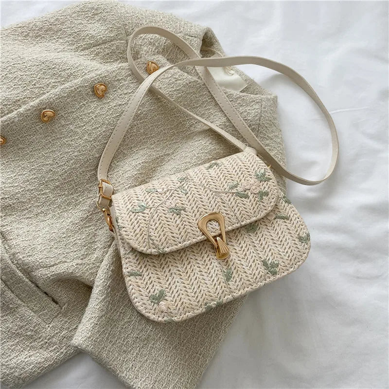 Lace Flower Crossbody Bag Straw Beach Shopper Bag