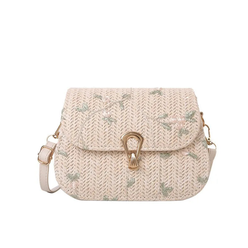 Lace Flower Crossbody Straw Bag for Girls