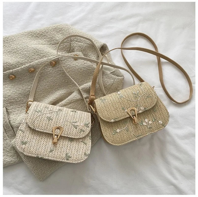 Lace Flower Crossbody Straw Bag for Girls