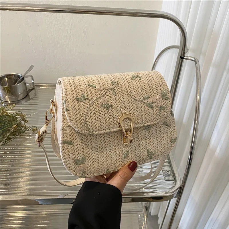Lace Flower Crossbody Straw Bag for Girls