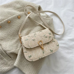 Lace Flower Crossbody Bag Straw Beach Shopper Bag