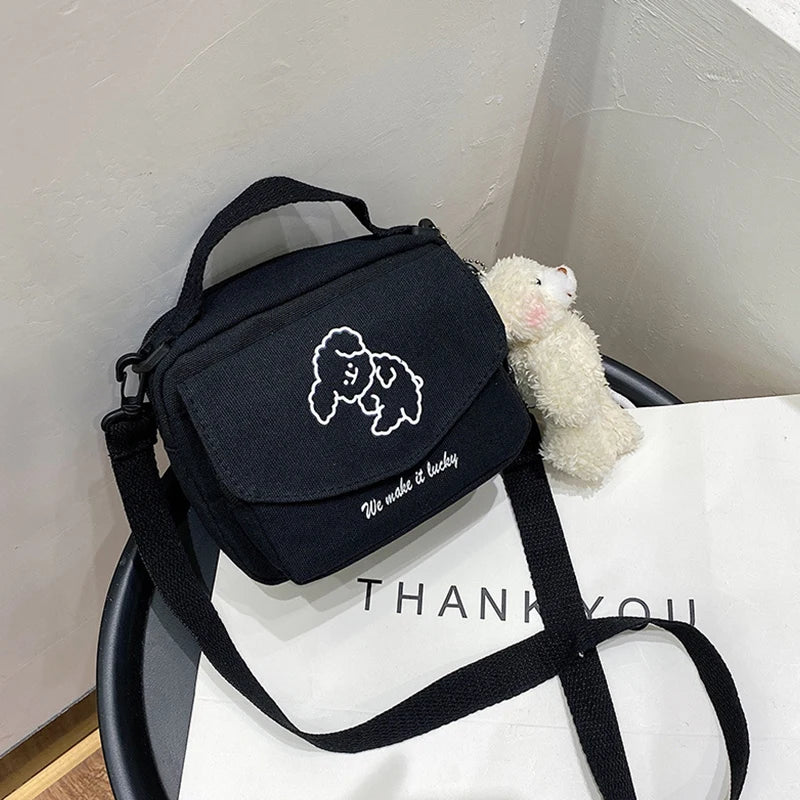Women's Canva Small Square Bag Dog Shoulder Mobile Phone Package