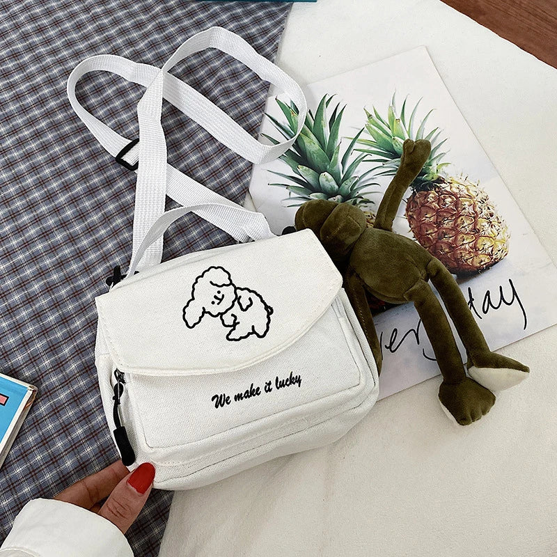 Women's Canva Small Square Bag Dog Shoulder Mobile Phone Package