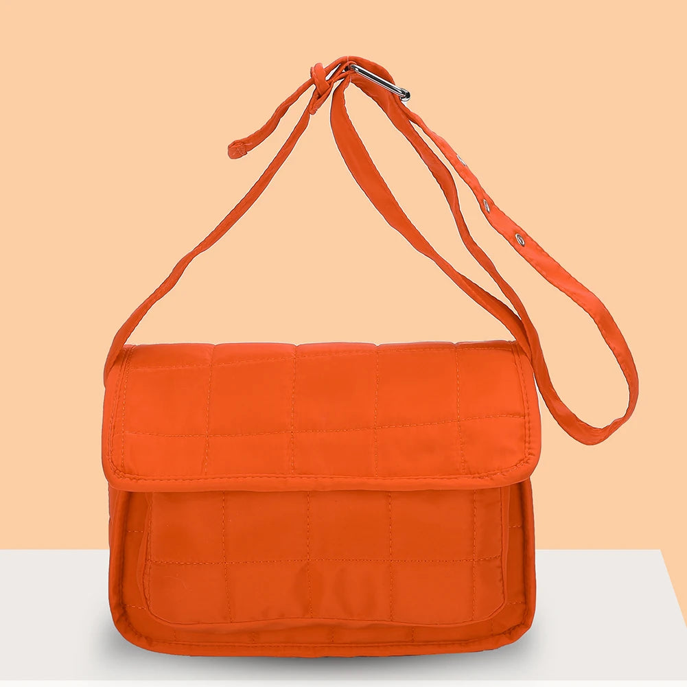 Rhombus Embroidery Thread Flap Handbag Oxford Cloth Soft Female Tote