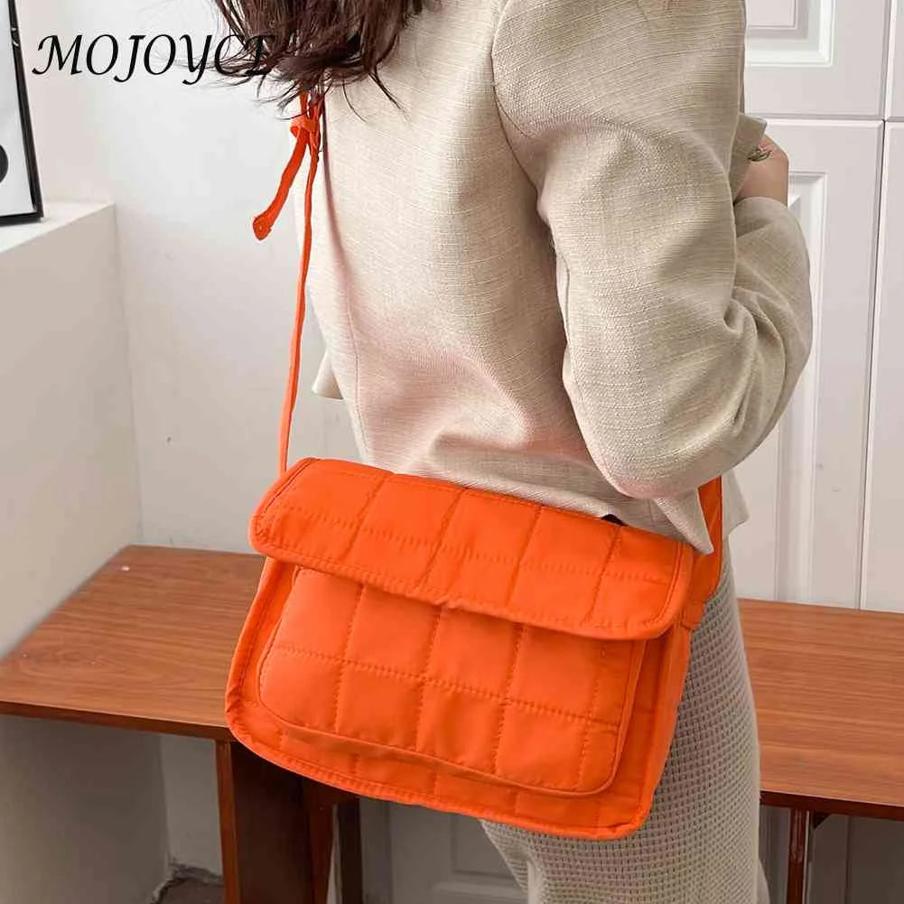 Rhombus Embroidery Thread Flap Handbag Oxford Cloth Soft Female Tote