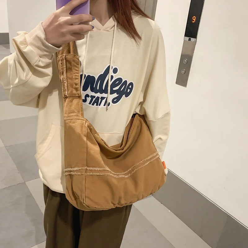 Canvas Messenger Bag Large Capacity Unisex Shoulder Handbag